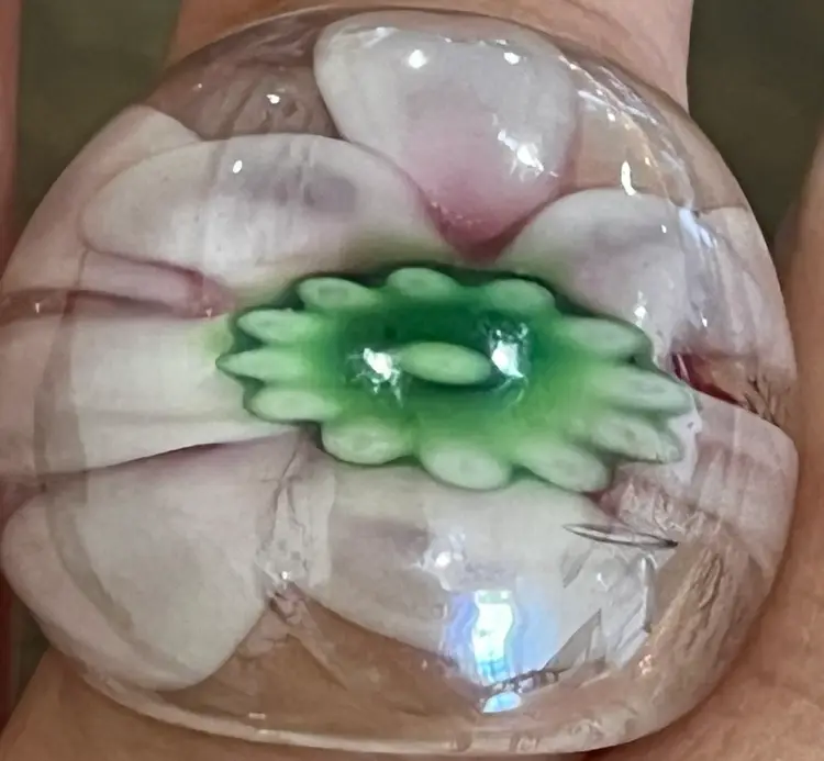 Vintage Blown Glass Floral Ring Bubble Glass Pink Green Size 7