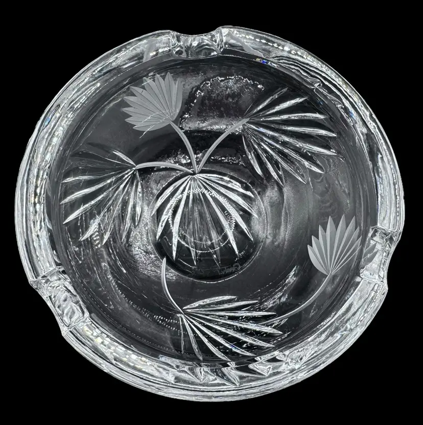 Vintage Goebel Lead Crystal Cut Clear Glass Cigar Ashtray Floral Round 6β