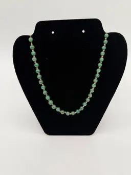 Green Aventurine Jade Beaded Necklace With Brass Barrel Clasp & Beads Vtg. 22”
