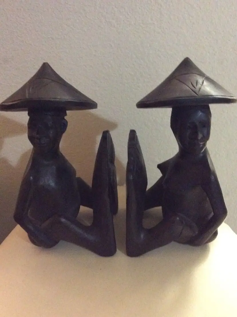 African Fertility Hand Carved Wooden Big Foot Book Ends