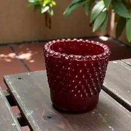 Red Glass Hobnail Votive Toothpick Holder