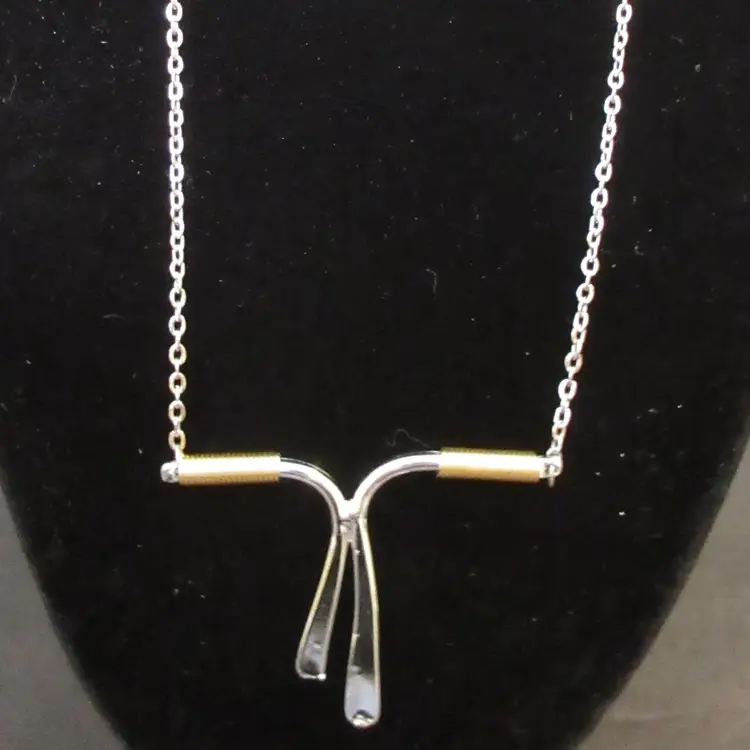 Vintage Retro Silver & Gold Tone Metal Abstract Pendant Necklace - 18 Inches Long