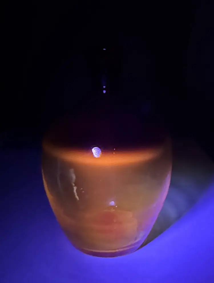 Blenko Tangerine Amberina Red & Yellow Glass Bottle Decanter #7321 Hand Blown 9”