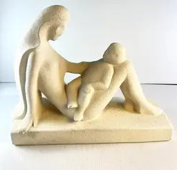 Haeger Mother & Child Double Figure White Textured Art Deco