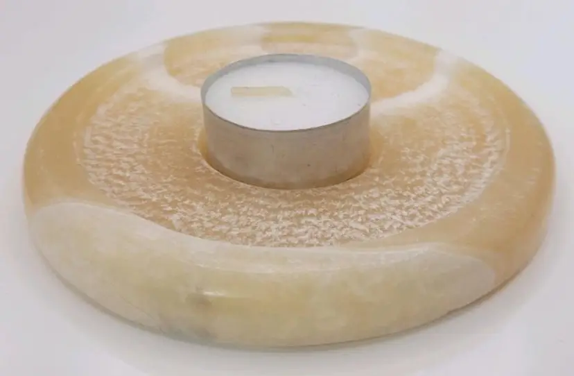 Beige / White Onyx Stone Circular Tealight Candleholder