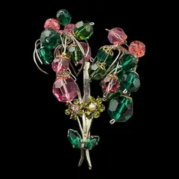 Austrian Crystal Faceted Bead Floral Brooch 3”
