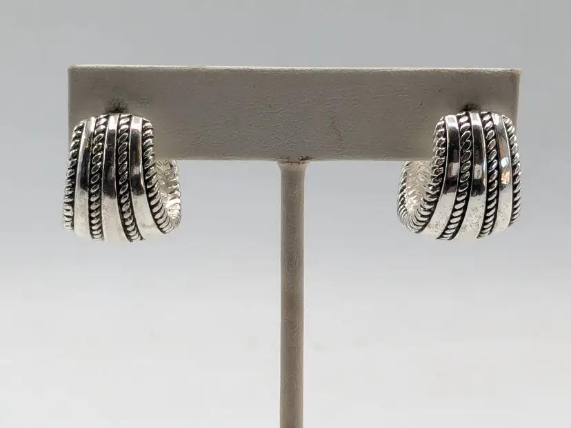 Silver Tone Rope Hoop Pierced Earrings