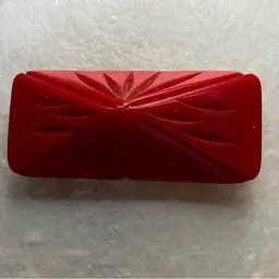 Red Vintage Hand Carved Bakelite Brooch