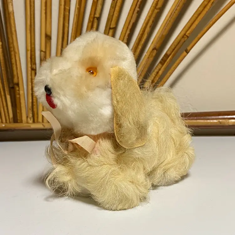 1960s Real Fur 6" Plush Dog Toy Long Wavy Hair Floppy Ears