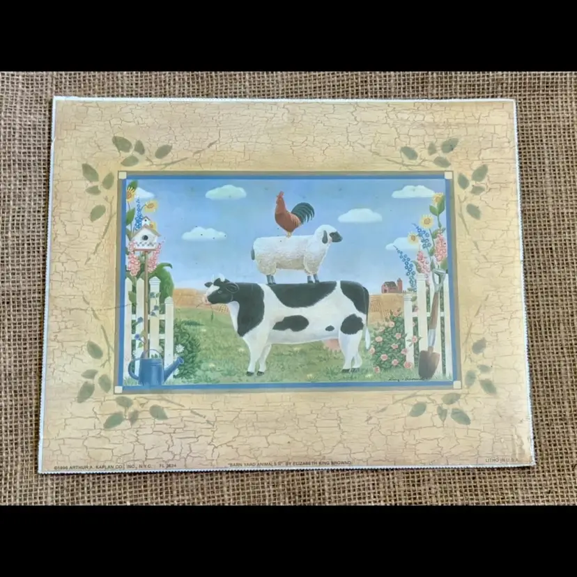 Vintage Barn Yard Animals II By Elizabeth King Brownd Art Print Cow Pig Rooster