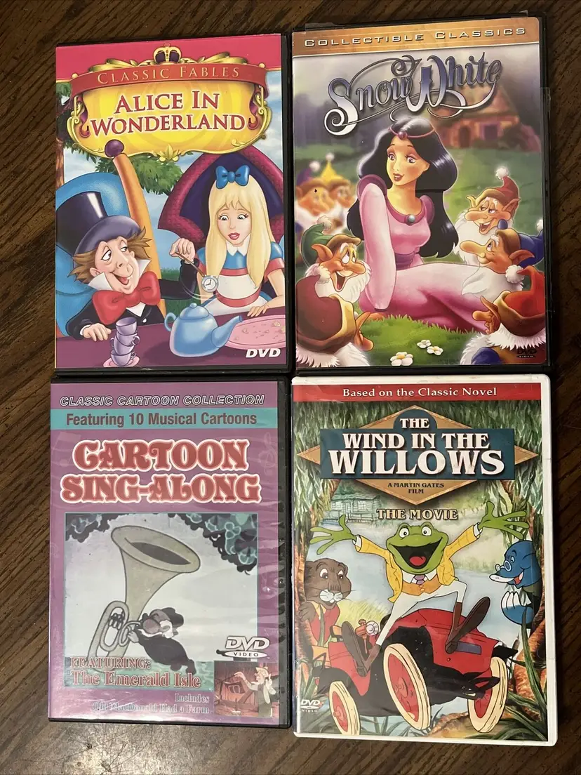 Lot of 4 DVDs Cartoon Sing-Along Alice In Wonderland Snow White Wind The Willows