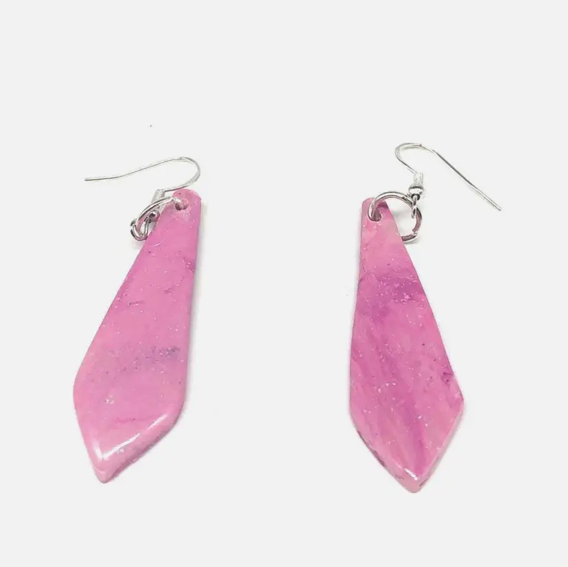 Gorgeous Shade of Pink Rose Clay Dangle Earrings Silver Plated Silver Plated Hooks