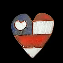 Vintage Patriotic Glazed Terracotta Heart Brooch