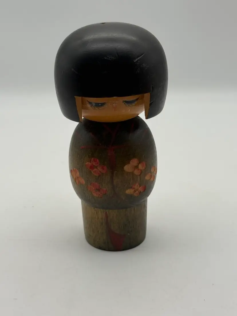 Kokeshi Doll Floral And Dark Green