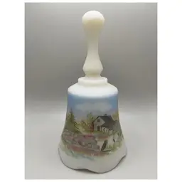 #03 Vintage Fenton Bell Hand-Painted and Signed By J. Cutshaw ~ Cottage Scene ~ 6.5 inches tall