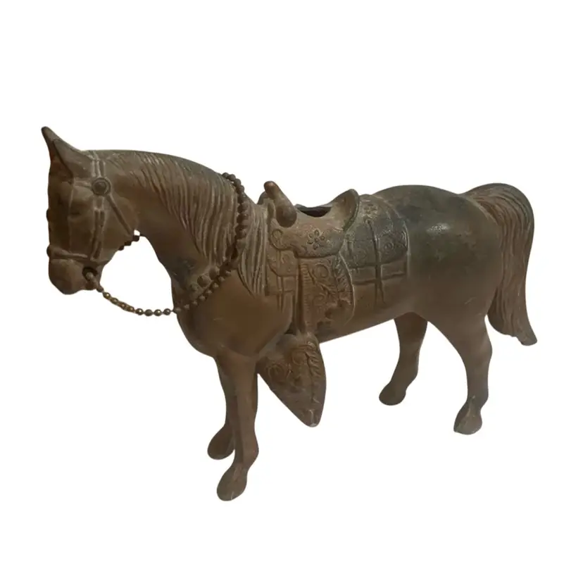 #248   Approximately 8” By 5” Tall Cast Copper Finish  Marked Bread Chain Horse Featuring Floral Decorations