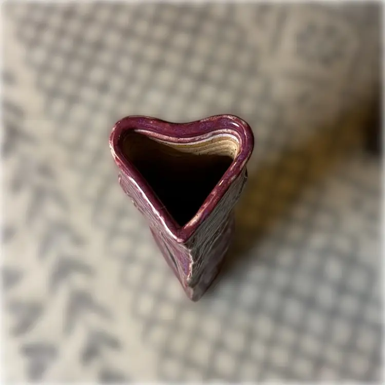 Signed Hobbyist Coil-Pot Heart-Shaped Vase - 12.75” tall and 3.25” wid