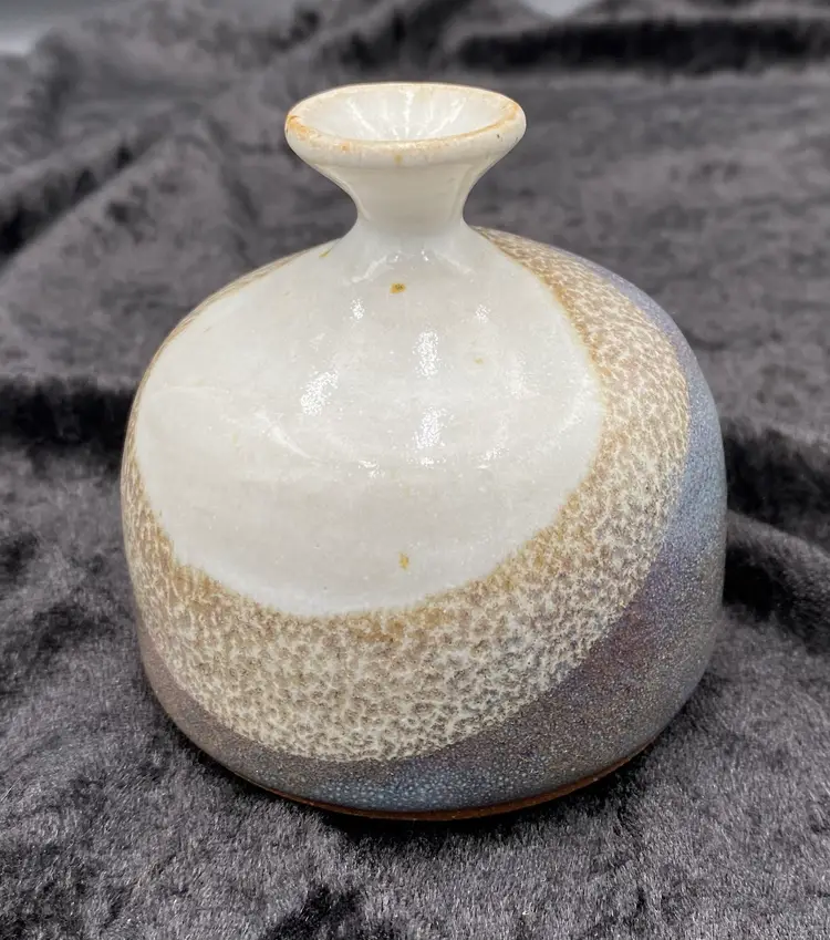 Vintage Studio Pottery Stoneware Craft Bud Vase, Dip Glazes, 3.2" Tall, Signed