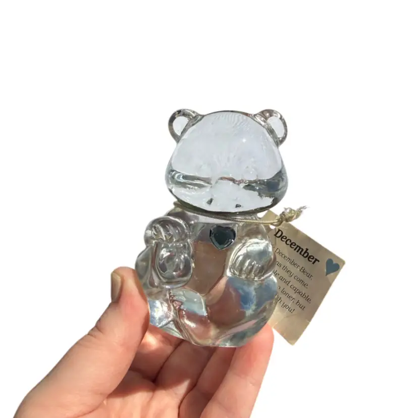 Vintage Fenton Glass December Birthday Bear Paperweight With Original Tag And Partial Sticker