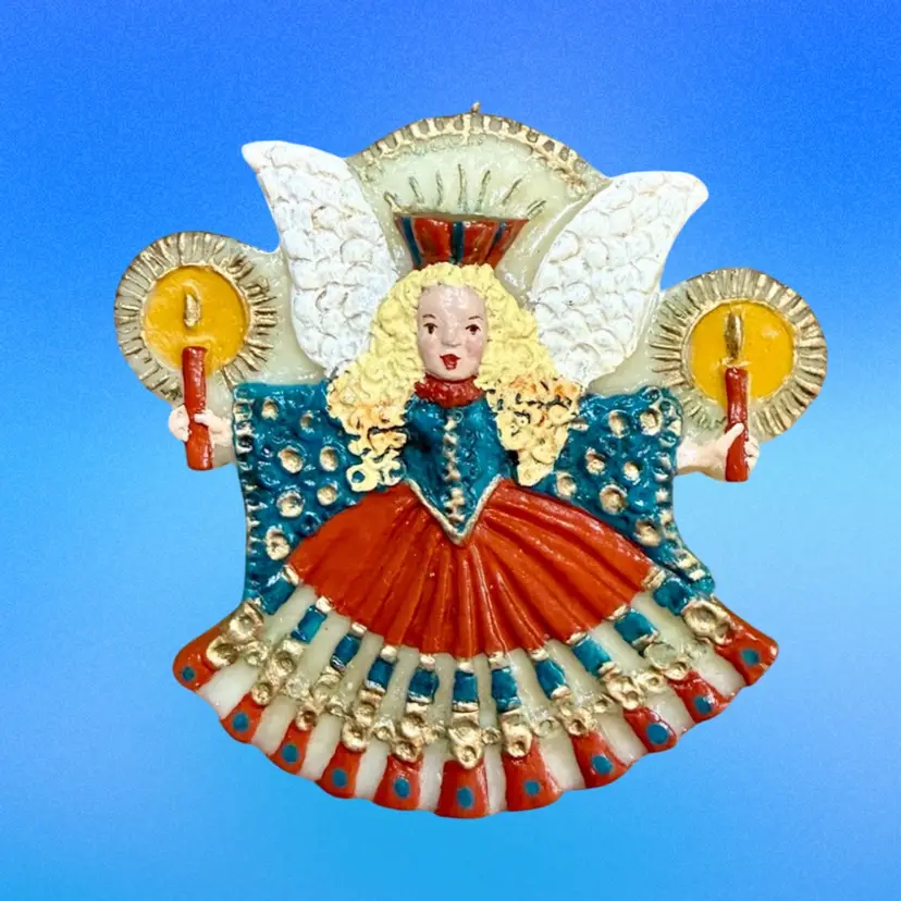 Vintage Wax Ornament Cast From Antique German Mold | Angel w/ Candles c1825