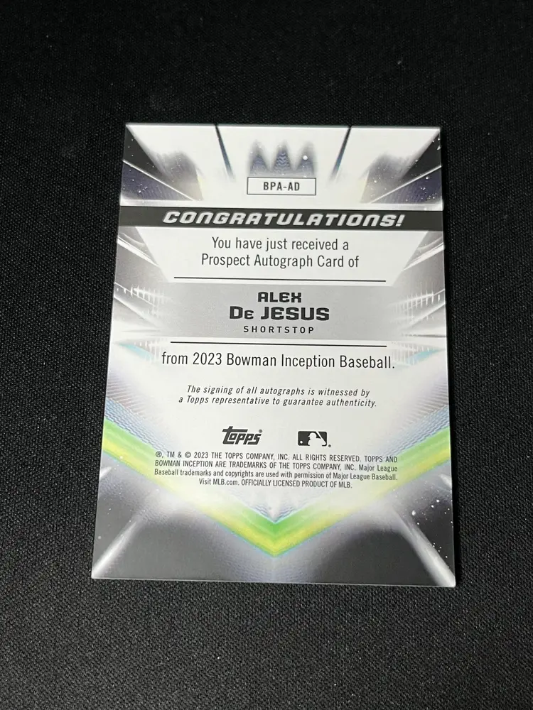 ALEX DE JESUS 2023 BOWMAN INCEPTION BASEBALL AUTOGRAPH AUTO /399 Q1039