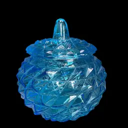 Indiana Glass ice blue lidded candy dish, likely in the Princess Diamond pattern