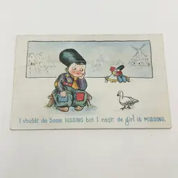 Kitsch Antique Kissing de girl Is Missing Dutch Postcard
