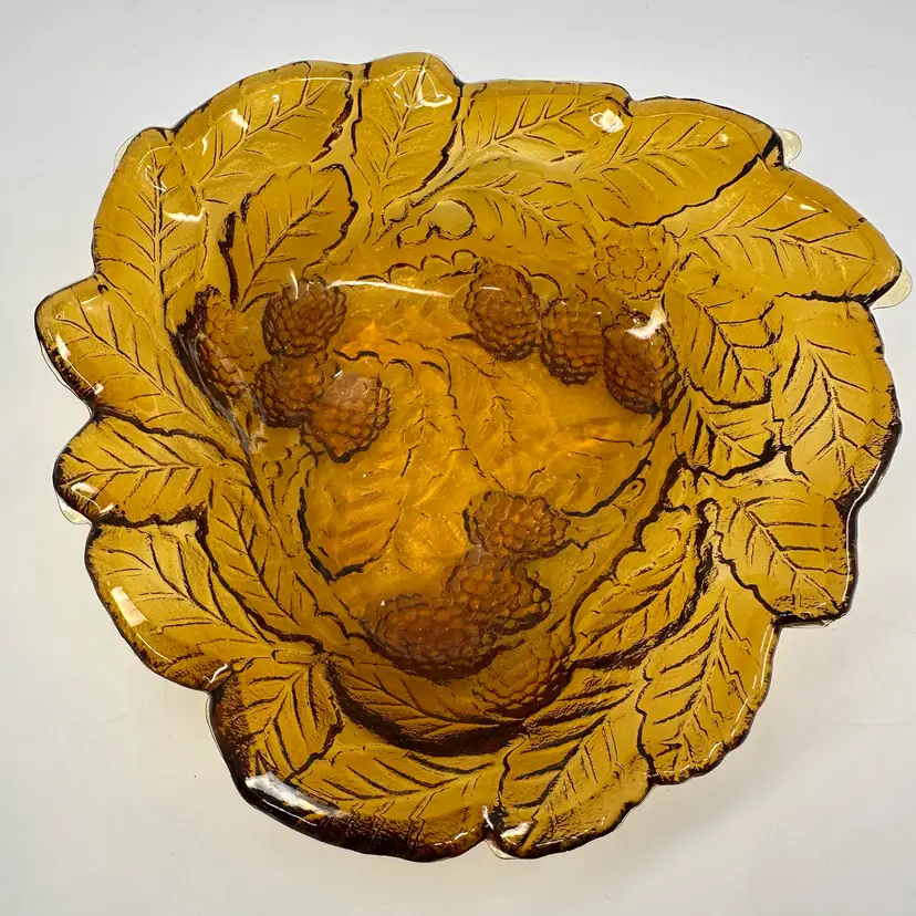 Vintage Indiana Amber Glass Loganberry Acorn Candy Bowl/Dish