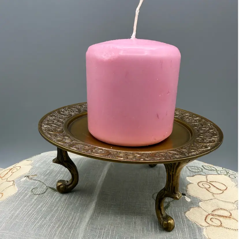 π3x6βVtg Ornate Brass Pillar Candle Holder Footed Pricket Stand