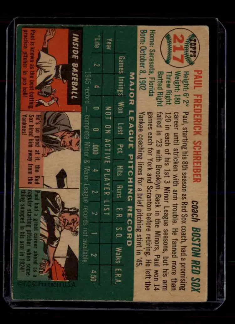 1954 Topps #217 Paul Schreiber - (pk-tl1) - Boston Red Sox