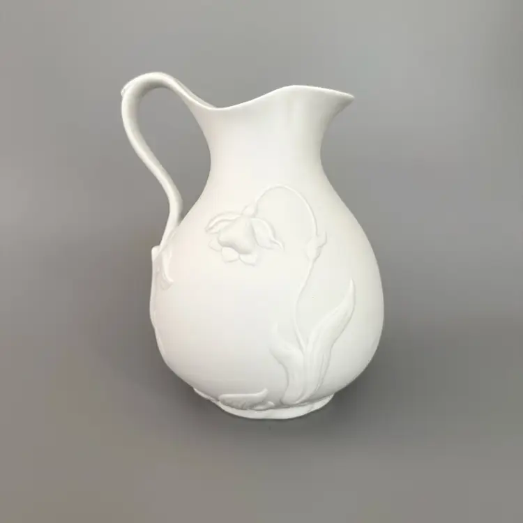 Vintage MMA Jonquil White Bisque Porcelain Pitcher 9” Flower Tulip Unglazed 1993