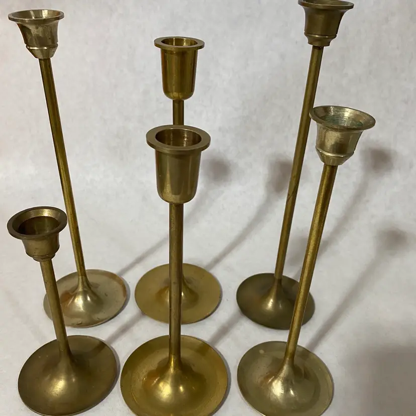 Set Of 6 Brass Candlestick Holders