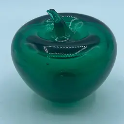 Emerald green hand blown apple 3.25 inches