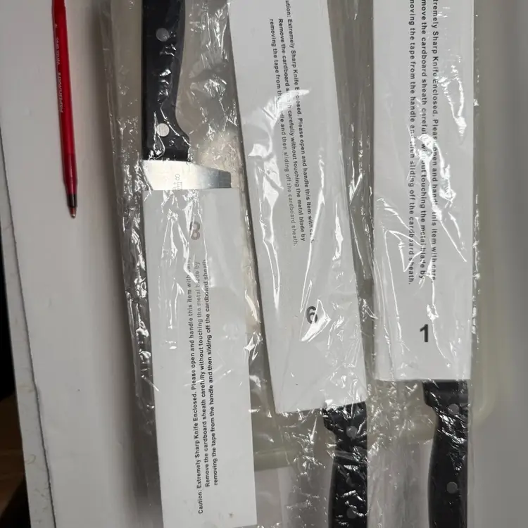 RONCO SIX STAR+ KNIVES - SET OF 3: (SHOWTIME # 1, SAW #6, SPORTSMAN # 8) PREOWNED NEVER USED, IN ORIGINAL SLEEVES/WRAPPER. (please See Photos).