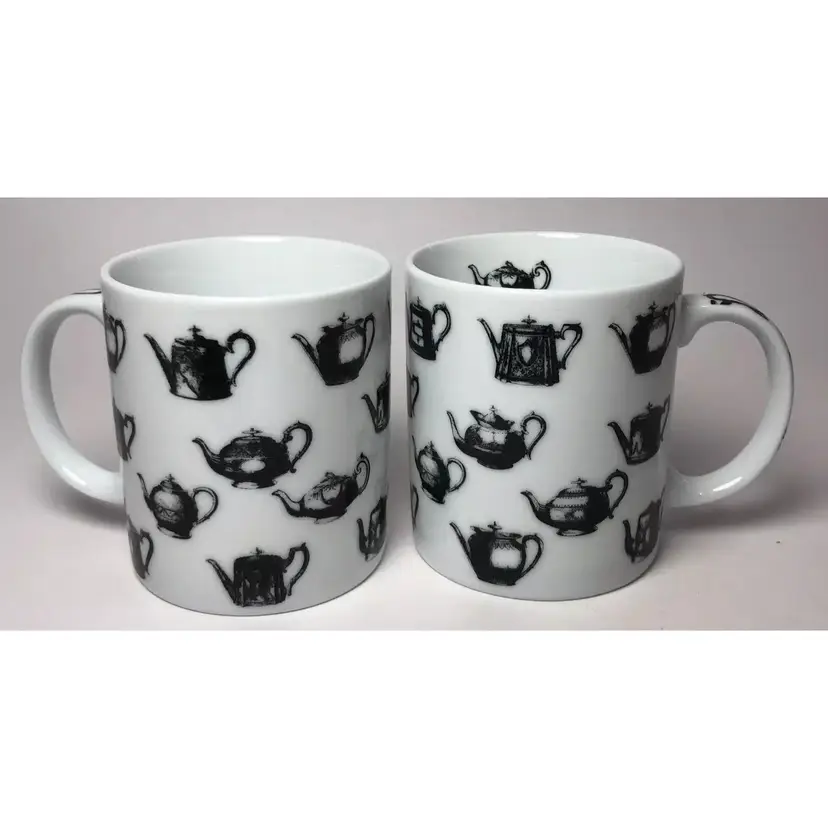 Set 2 Paul Cardew Antique Pewter Coffee Mugs Cups Black & White Teapots Design