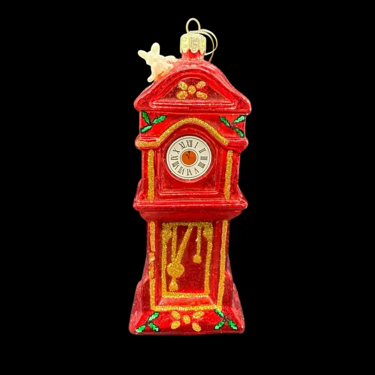 Santas Best Grandfather Clock Vintage Christmas Ornament European Blown Glass