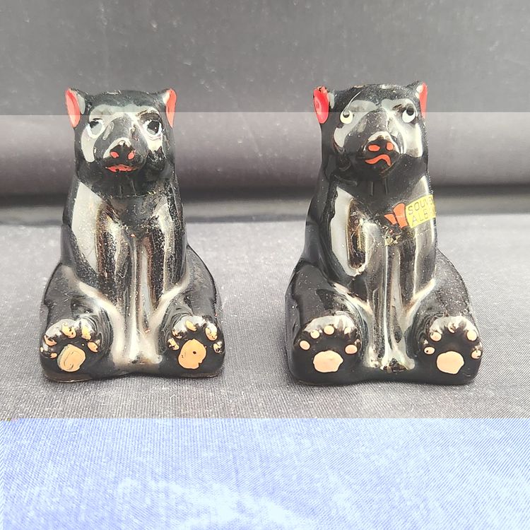 Black Bear Cub Salt & Pepper Shakers Set Kitsch Albany New York Souvenir Vintage - Japan