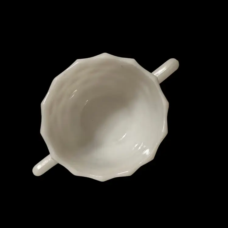 Jeannette Glass Cubist Pattern White Milk Glass Open Sugar Bowl