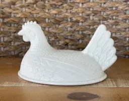 Vintage Indiana Glass Milk Glass Lid Only White Hen on Nest 7" L Replacement