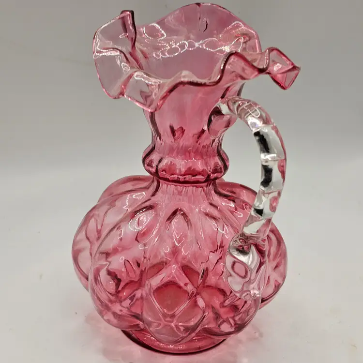 Fenton Cranberry melon Pitcher Vase 6" Ruffled rim