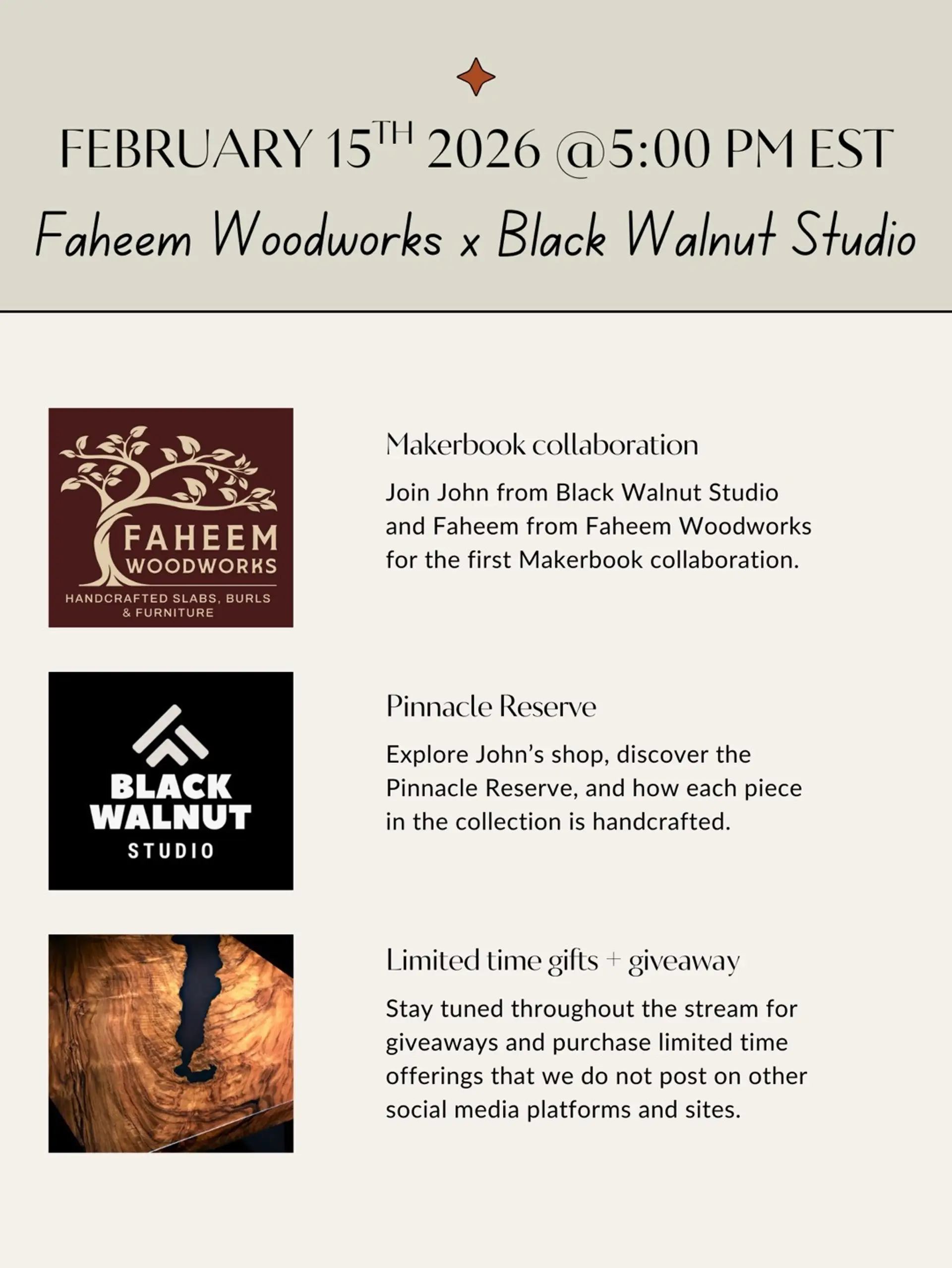 Livestream Sale: Faheem Woodworks X Black Walnut Studio Collaboration