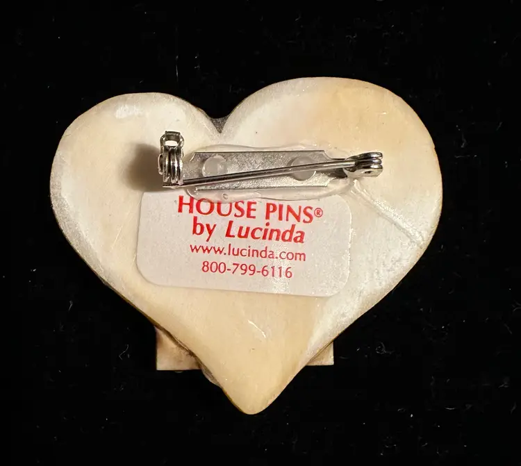 Lucinda House Pin Valentine Heart Shaped Birdhouse Birds Sun Pink Glitter