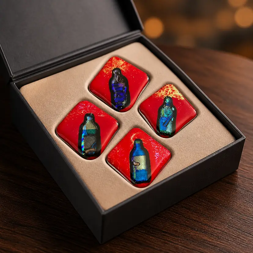 Handcrafted Dichroic Glass Tiles, 4"