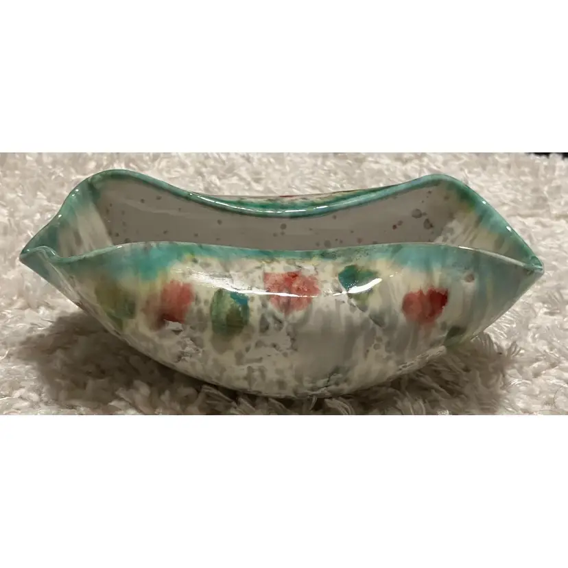 Vintage Italian Ceramic Pinch Bowl green red gray
