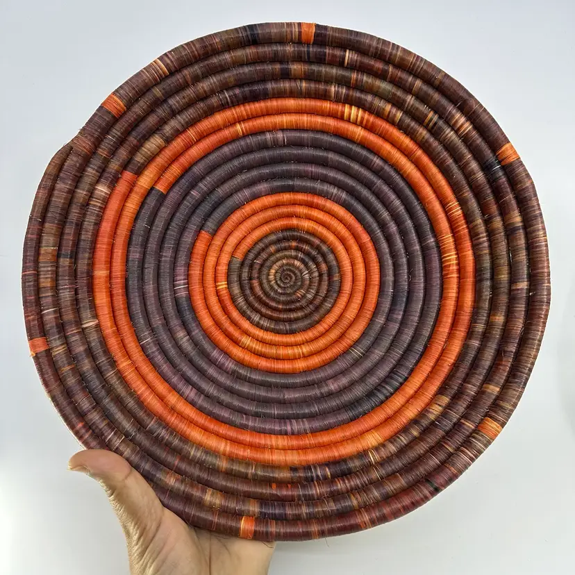 Handwoven Southwestern Wall Or Tabletop Orange Brown Purple Basket 12.5”