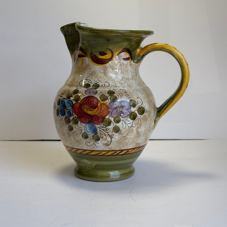 #1381 Vintage Celletti Dezuta Italian Pottery Water Jug Pitcher Multi Colored Pinched Spout