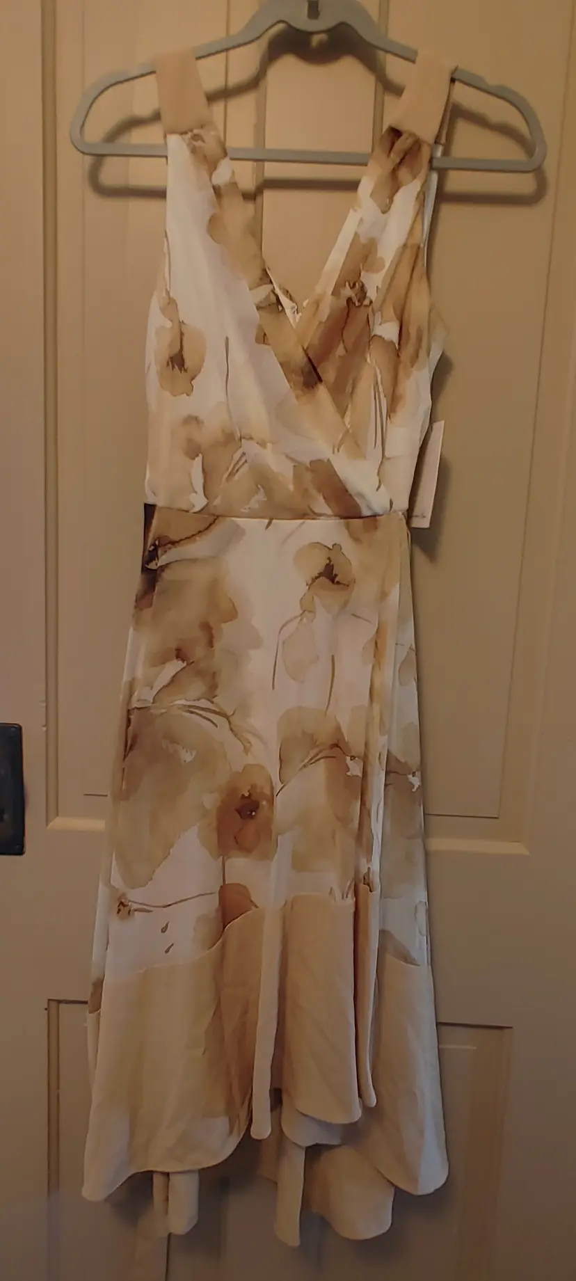 Dress- Brand: Harper Rose. Size 8. NWT. Retail $109. Tan floral dress. Material: 100% polyester. No callouts.