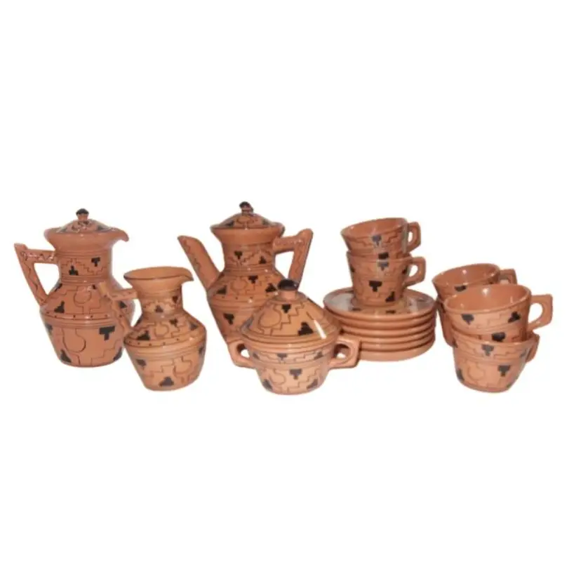 Vintage Brena Oaxaca 19 Pc. Mexican Art Pottery, Tea, Coffee, Chocolate Set  ~ Aztec Decor, Terra Cotta