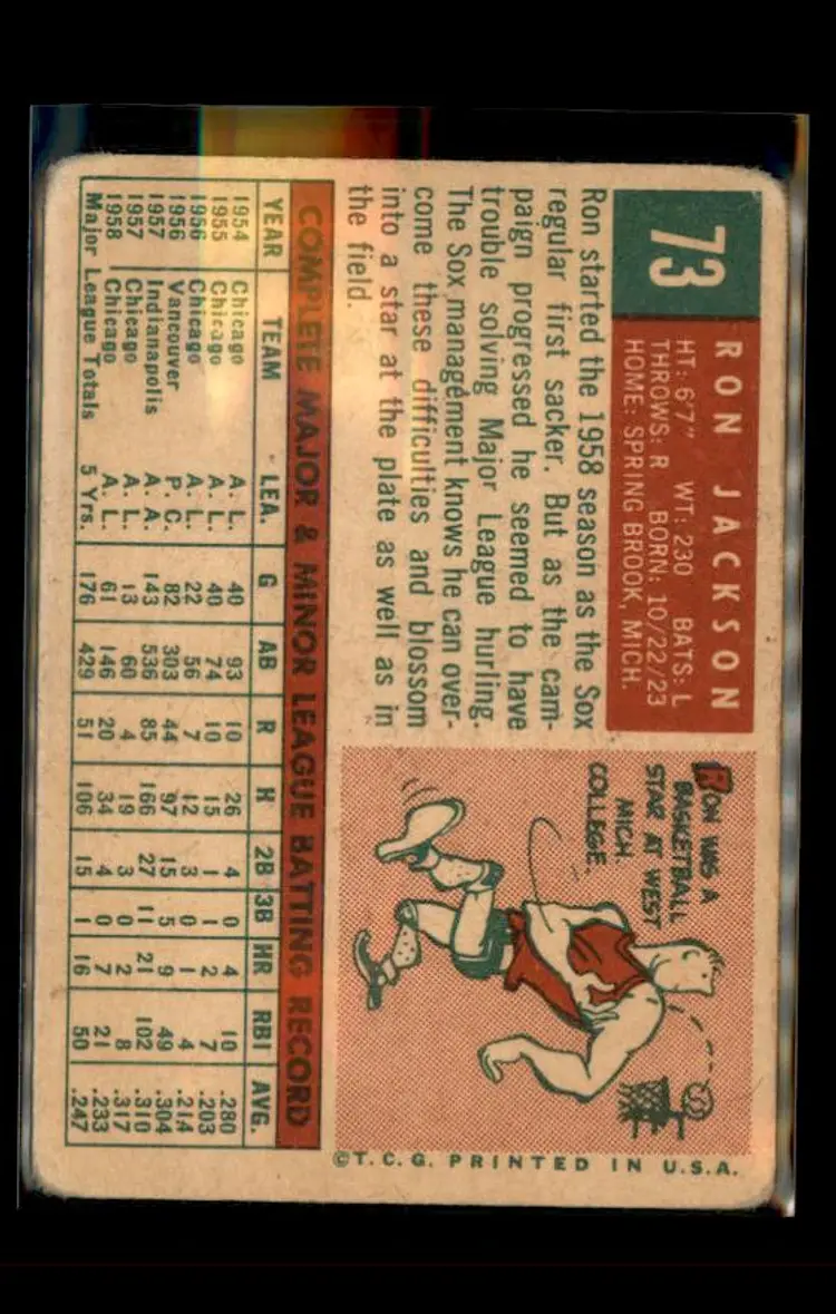 1959 Topps #73 Ron Jackson - (pk4) - Chicago White Sox