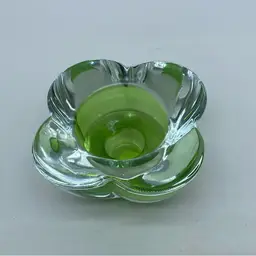 #0102 Green Art Glass Italy Candlier Four Petal Votive Holder